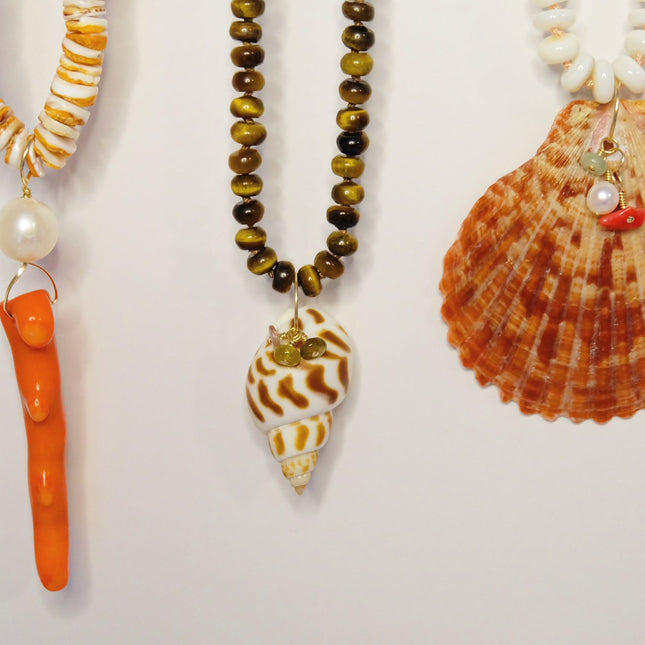 Tiger's Eye Seashell Charm Pendant