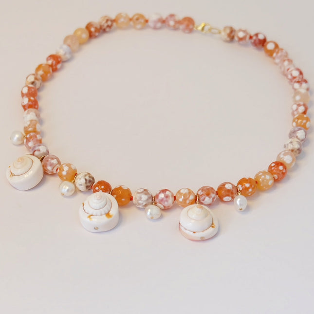 Pearl Agate Seashell Charm Necklace