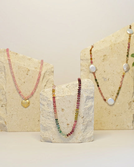 Watermelon Tourmaline Necklace 14K Gold