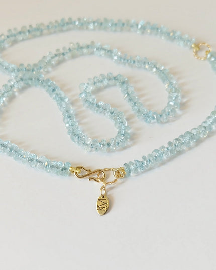 Aquamarine Bead Necklace 14K Gold
