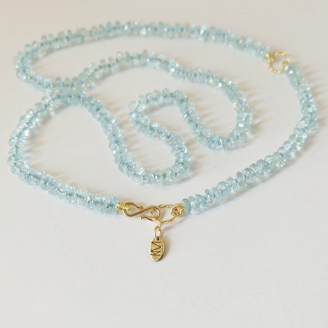 Aquamarine Bead Necklace 14K Gold