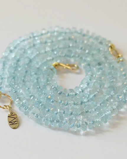 Aquamarine Beaded Candy Necklace 14K Gold