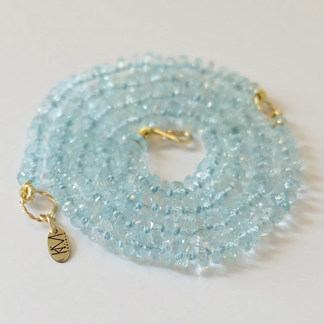 Aquamarine Beaded Candy Necklace 14K Gold