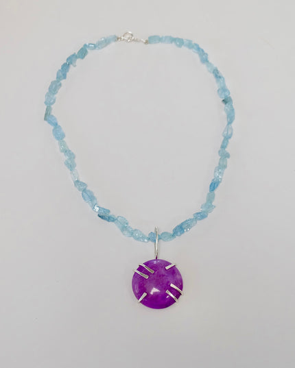 Aquamarine Necklace Sterling Silver & Sugilite Pendant
