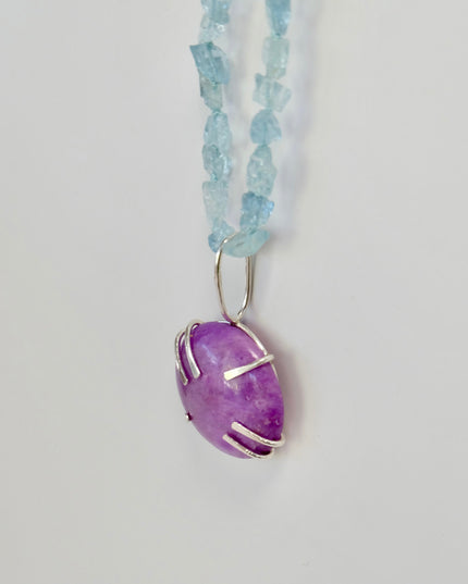 Aquamarine Necklace Sterling Silver & Sugilite Pendant