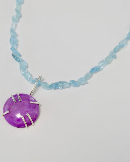 Aquamarine Necklace Sterling Silver & Sugilite Pendant