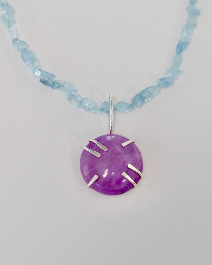 Aquamarine Necklace Sterling Silver & Sugilite Pendant