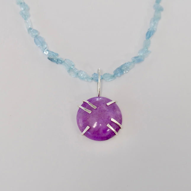 Aquamarine Necklace Sterling Silver & Sugilite Pendant