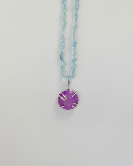 Aquamarine Necklace Sterling Silver & Sugilite Pendant