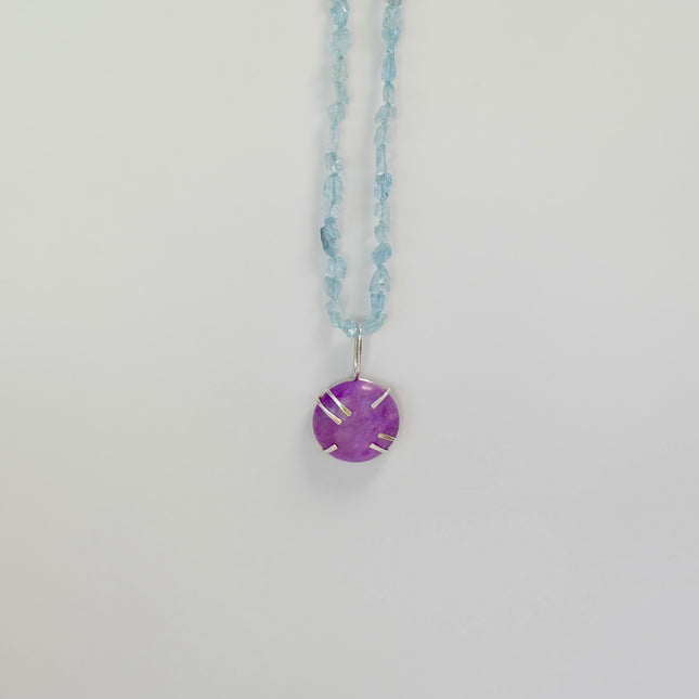 Aquamarine Necklace Sterling Silver & Sugilite Pendant