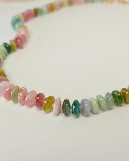 Watermelon Tourmaline Beaded Candy Necklace 14K Gold