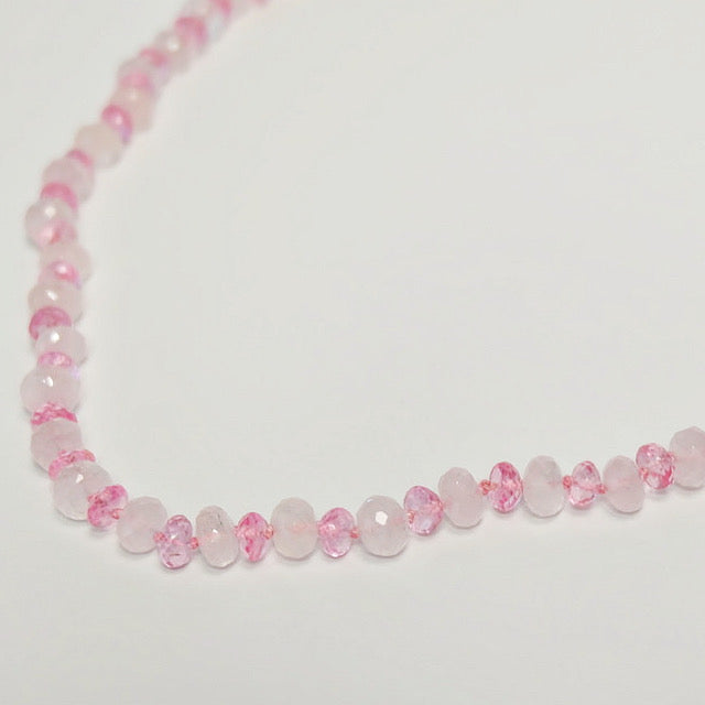 Rose Quartz Pink Topaz Necklace 14K Gold