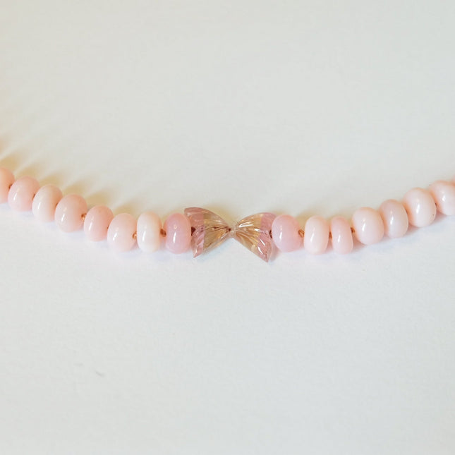 Pink Opal Necklace with Tourmaline Butterfly Charm