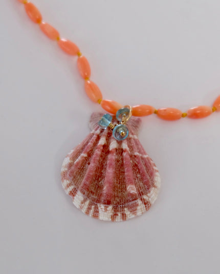 Coral Necklace With Shell and Apatite Charms