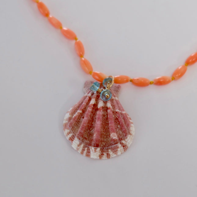 Coral Necklace With Shell and Apatite Charms