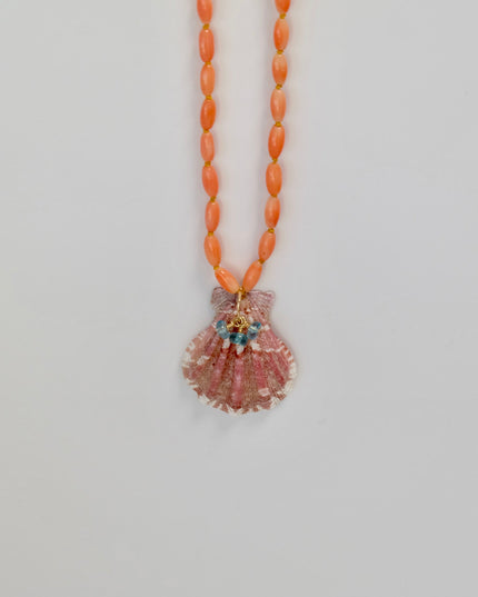 Coral Necklace With Shell and Apatite Charms