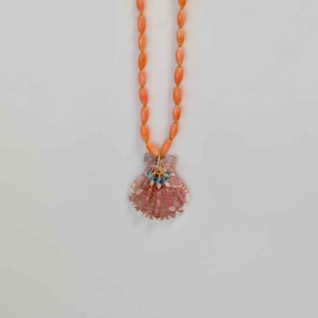 Coral Necklace With Shell and Apatite Charms