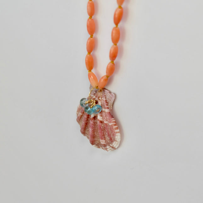 Coral Necklace With Shell and Apatite Charms