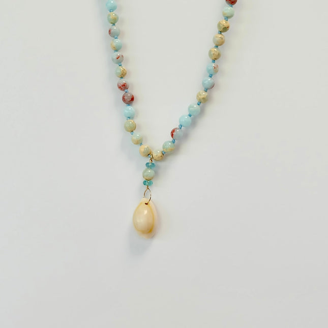 Agate Apatite Cowrie Shell Charm Necklace