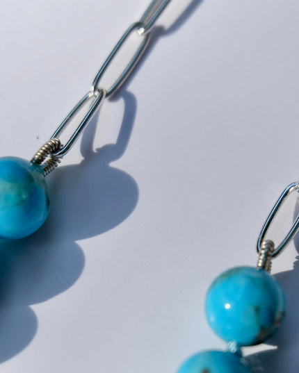 Sterling Silver Paperclip Necklace with Turquoise