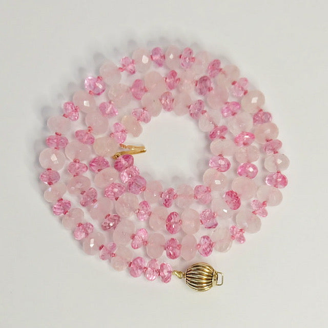 Rose Quartz Pink Topaz Necklace 14K Gold