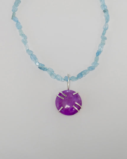 Aquamarine Necklace Sterling Silver & Sugilite Pendant