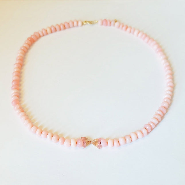 Pink Opal Necklace with Tourmaline Butterfly Charm