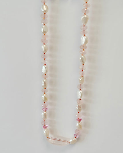 Rose Quartz Pink Topaz Pearl Beaded Candy Necklace