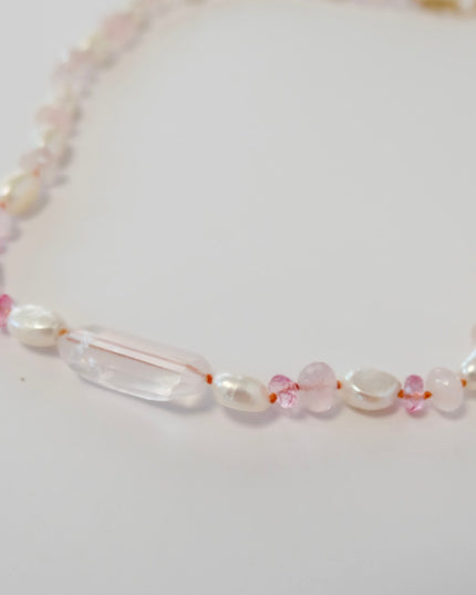 Rose Quartz Pink Topaz Pearl Beaded Candy Necklace