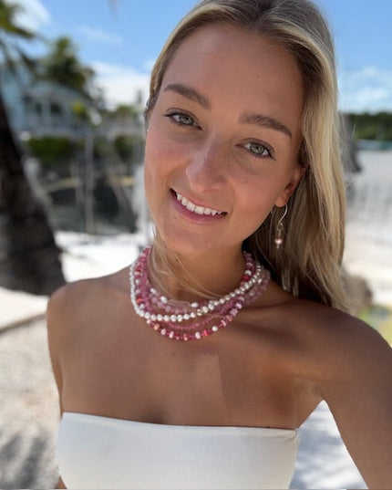 Rose Quartz Pink Topaz Pearl Beaded Candy Necklace