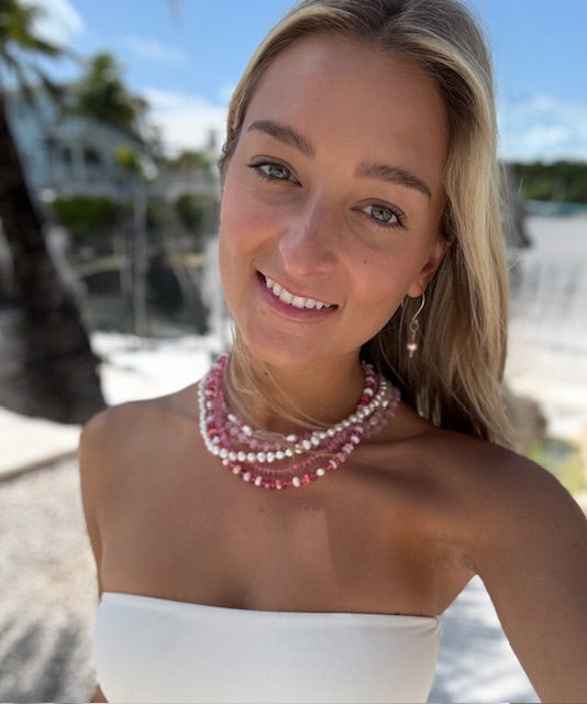 Rose Quartz Pink Topaz Pearl Beaded Candy Necklace