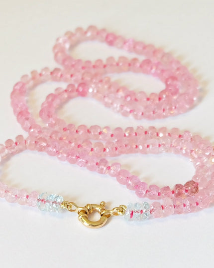 Pink Tourmaline Beaded Candy Necklace 14K Gold