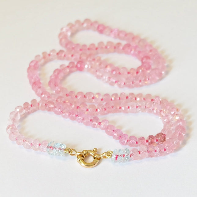Pink Tourmaline Beaded Candy Necklace 14K Gold