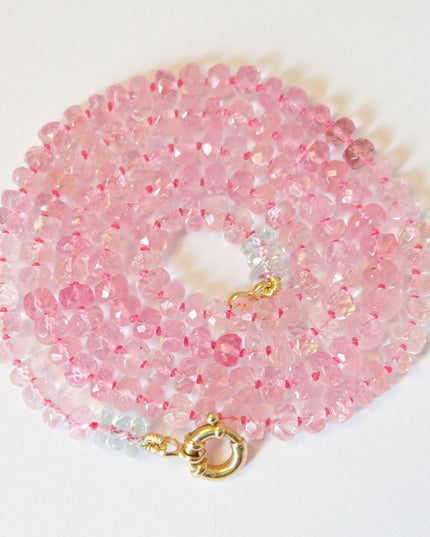 Pink Tourmaline Beaded Candy Necklace 14K Gold