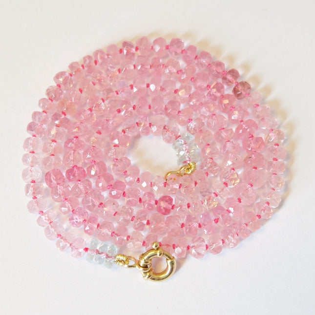 Pink Tourmaline Beaded Candy Necklace 14K Gold
