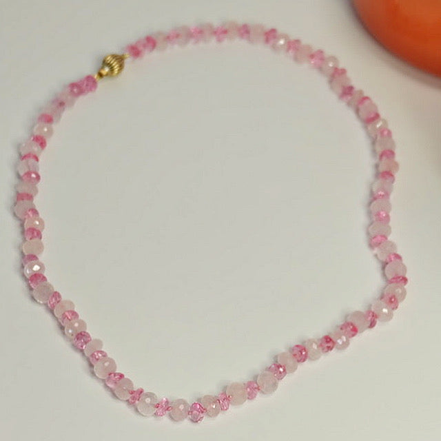 Rose Quartz Pink Topaz Necklace 14K Gold