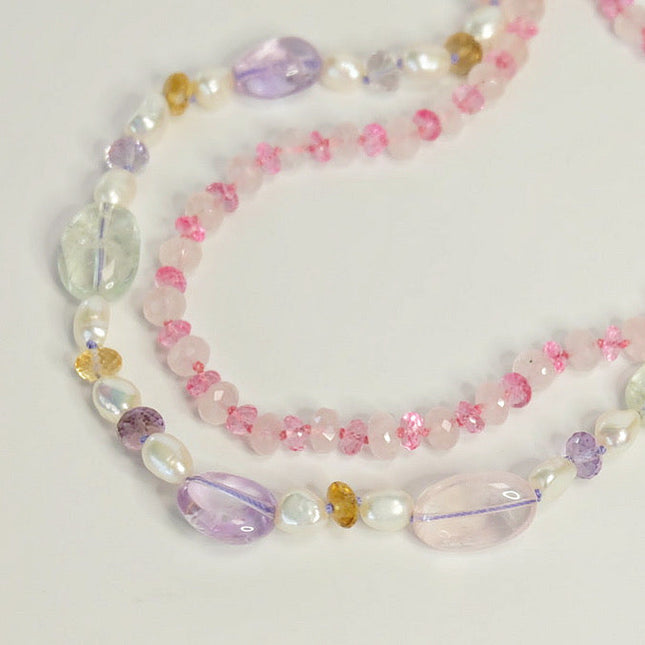 Rose Quartz Pink Topaz Necklace 14K Gold