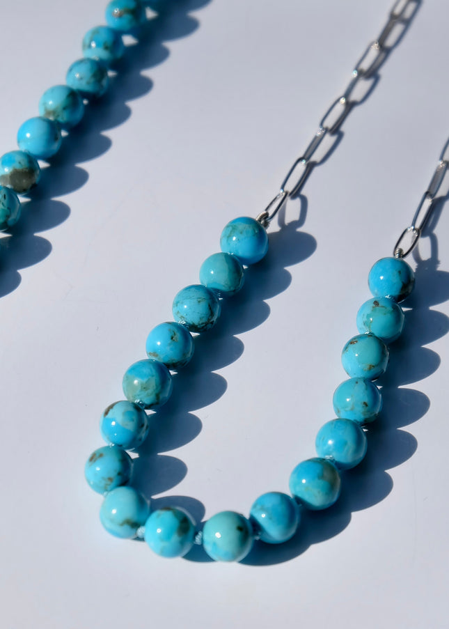 Sterling Silver Paperclip Necklace with Turquoise