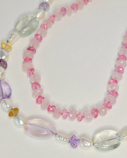 Rose Quartz Pink Topaz Necklace 14K Gold
