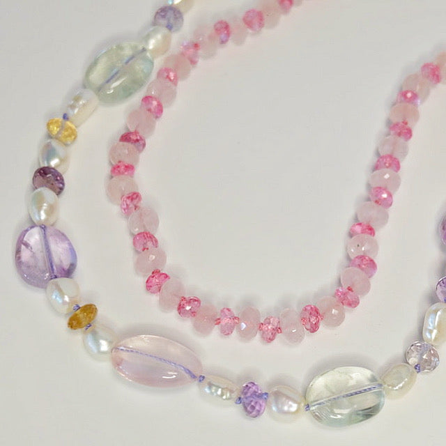 Rose Quartz Pink Topaz Necklace 14K Gold