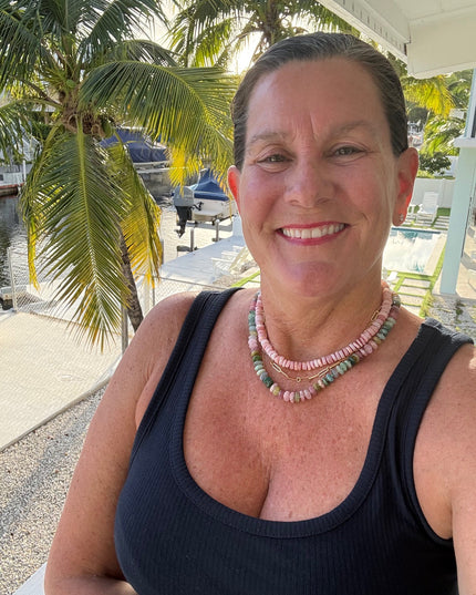 Watermelon Tourmaline Beaded Candy Necklace 14K Gold