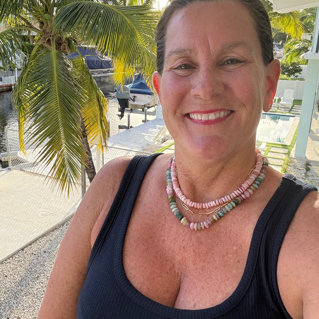 Watermelon Tourmaline Beaded Candy Necklace 14K Gold